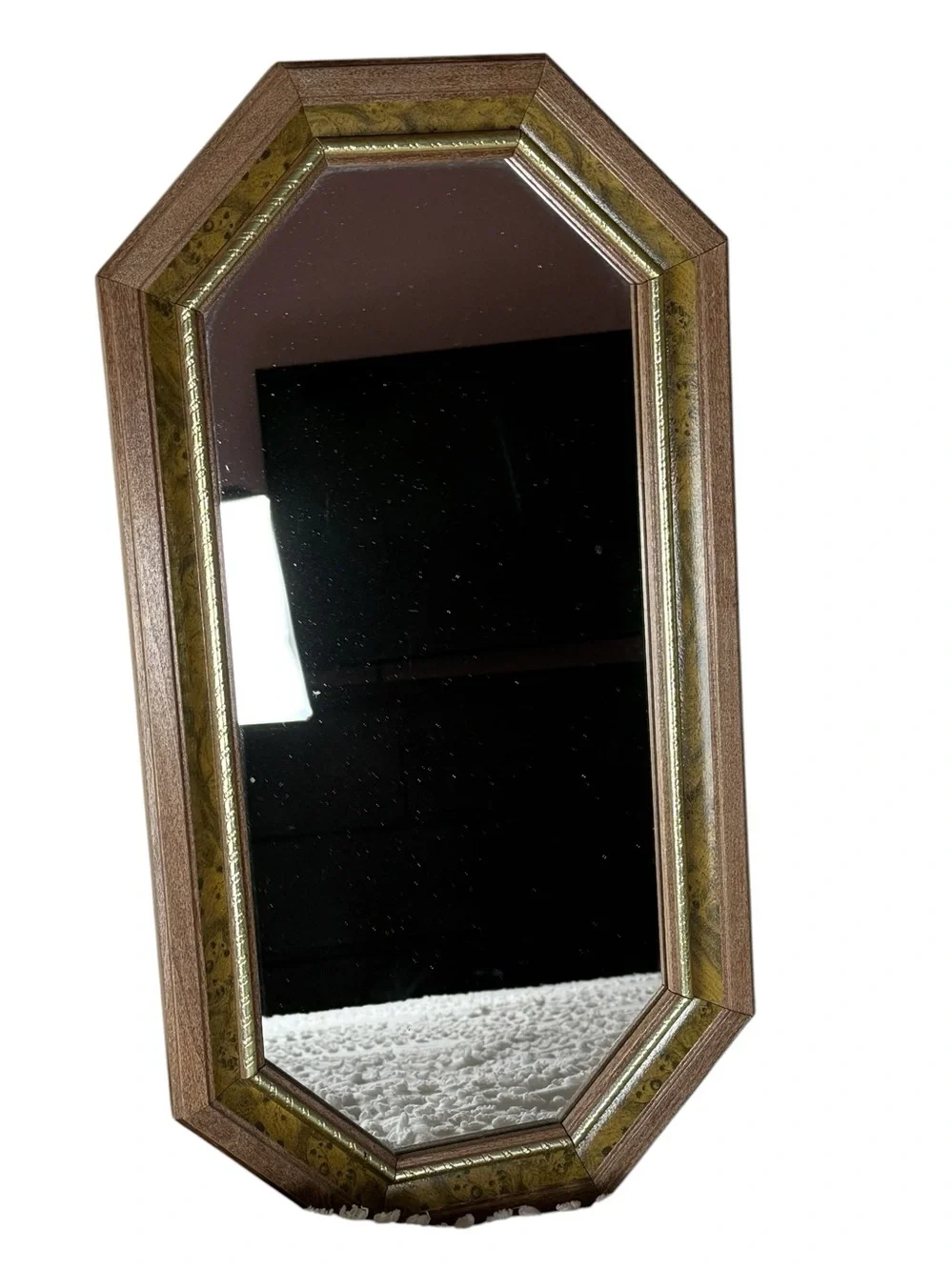VTG Home Interiors Beveled Wall Mirror Octagon Wood Frame USA 80s Gallery MCM